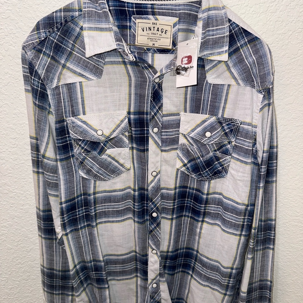 Buckle Blue and White Casual Button Down Shirt